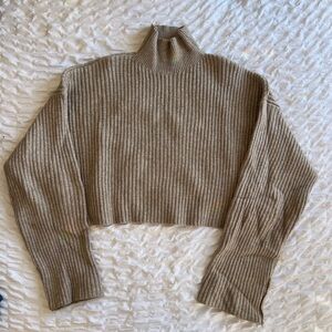 Cozy Zara Cropped Tan Ribbed Sweater